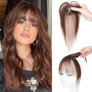 S-noilite Bangs Hair Clip,360 3D Cover Real Clip in Bangs Human Hair Toppers for Women With Wispy Bang Daily Wear (Dark Brown)