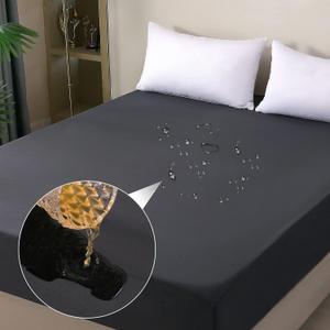 Waterproof Mattress Protector Full, Fitted Sheet Style Breathable Mattress Cover with Deep Pocket Fits Up to 18'', Noiseless Bed Cover for Kids Adults Pets, Machine Washable (Dark Gray, 54'' X 76'')