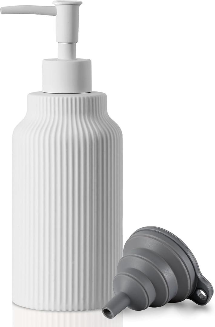 Modern Matte White Soap Dispenser for Bathroom14oz Ceramic Soft Touch Hand Lotion Dispenser with PumpLiquid soap Dispenser for Kitchen Rubber Paint (White)