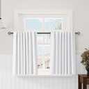 Nanspring Pure White 100% Blackout Kitchen Curtains Back Tab Rod Pocket Thermal Insulated Textured Short Black Out Curtain, 2 Panels Window Curtain for Bathroom Basement Camper 52x45