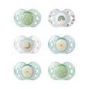 Tommee Tippee Night Time Pacifier, 18-36 Months, Symmetrical Silicone Baglet, BPA-Free Binkies, Glow in The Dark Technology, Green Rainbow, Pack of 6 (Pink Pastels)