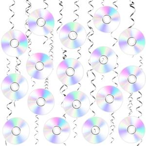 48pcs 90s Hanging Swirl Decorations, Iridescent CD Disc Theme Party Supplies for 90s/2000s Birthday Party & Baby Shower, Retro Music Ceiling Streamers with Glossy Finish