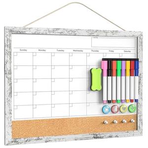 Dry Erase Calendar for Wall, 17x13 Inches Whiteboard Calendar Cork Board Combo, Magnetic Small White Board with Wood Framed, Hanging Dry Erase Board for Office Kitchen Home Planner Memo