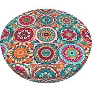 Floral Boho Stool Cover Round - Flowers Bar Stool Seat Covers Colorful Barstool Covers Slipcovers for 12 Inch Round Chair