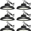 UFO LED High Bay Light 200W 6 Pack, High Bay LED Light 30,000LM (150LM/W) 1-10V Dimmable, 5' Cable with Plug, Hanging Hook, Safe Rope, ETL Listed High Bay Light for Factory Warehouse Workshop