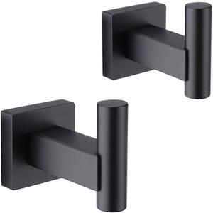 GERZWY Bathroom Matte Black Coat Hook SUS 304 Stainless Steel Single Towel/Robe Clothes Hook for Bath Kitchen Garage Heavy Duty Contemporary Hotel Style Wall Mounted 2 Pack DG1407-BK