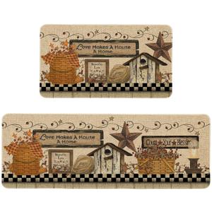 Xspatroias Farmhouse Rustic Kitchen Mats Set of 2 Non Slip Western Star Kitchen Rugs for Floor Farmhouse Low-Profile Washable Home Decor Kitchen Mat 17x47 Inch and 17x29 Inch