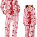 Argeousgor Mommy and Me Christmas Pajamas Set Silk Satin Pjs Matching Sets Mother and Daughter Xmas 2PC Jammies Sleepwear, Size Medium 