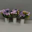 Dining Table Centerpiece Sets 3 Artificial Rose Bouquet with Vase - Farmhouse 6 Pcs Silk Flowers and 3 Pcs Metal Pot Small Faux Floral Arrangements for Wedding Party Home Kitchen Bathroom Dcor, Lilac