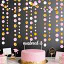 Gold and Pink Party Decorations Circle Dots Garland Metallic Gold Light Pink and White Hanging Polka Dot Streamer for Women Girl Birthday Baby Shower Bridal Shower Wedding Princess Party Supplies