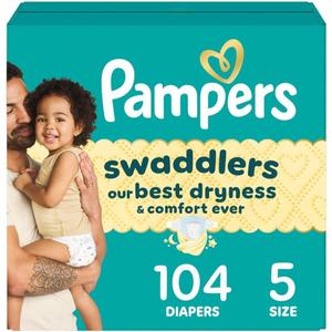 Pampers Baby Diapers - Swaddlers - Size 5, 104 Count, Ultra Absorbent Disposable Infant Diaper