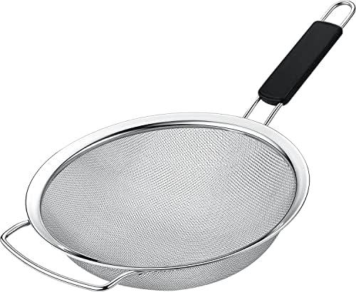 Kafoor 9" Large Extra Fine Mesh Strainer with Thermo Plastic Rubber Handle - Sieve Fine Mesh Stainless Steel - Ideal to Strain Pasta, Quinoa and Rice