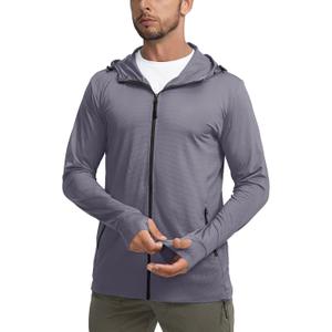 Men's UPF 50+ Light Jacket Full Zip Sun Protection Hoodie Long Sleeve Sun Shirts for Men Hiking Fishing Zip Pockets (Large, Dark Grey)