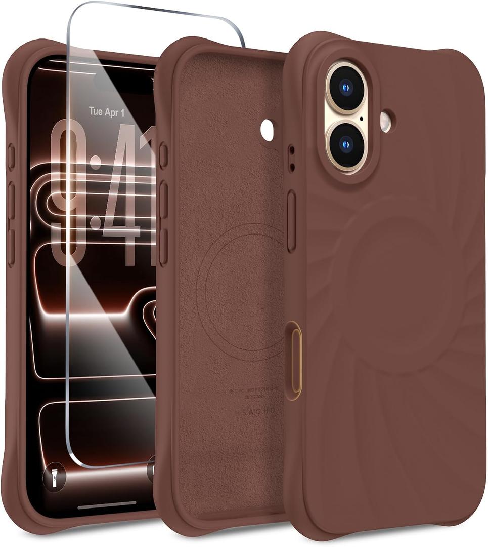 Magnetic for iPhone 17 Case, Compatible with MagSafe, [Integrated Silicone Camera Control Cover] [Screen Protector], 2X MIL-STD Drop Protection Shockproof Phone Case 6.3 inch, Caramel Brown