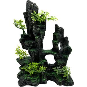 Tfwadmx Aquarium Mountain View Moss Tree Rock Cave Fish Tank Stone Ornament Landscape Decoration with Small Plants