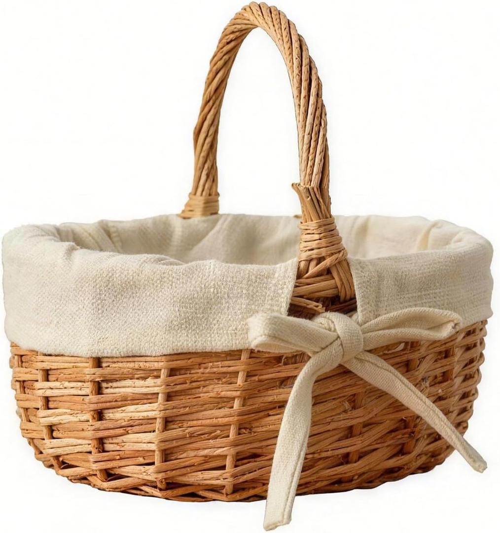 Small Wicker Basket Wicker Picnic Basket Storage Basket Bread Basket, Eggs Candy Basket for Candy Harvesting Photography Prop, 
Shape	Round
Product Dimensions	7.08"D x 7.87"W x 8.26"H