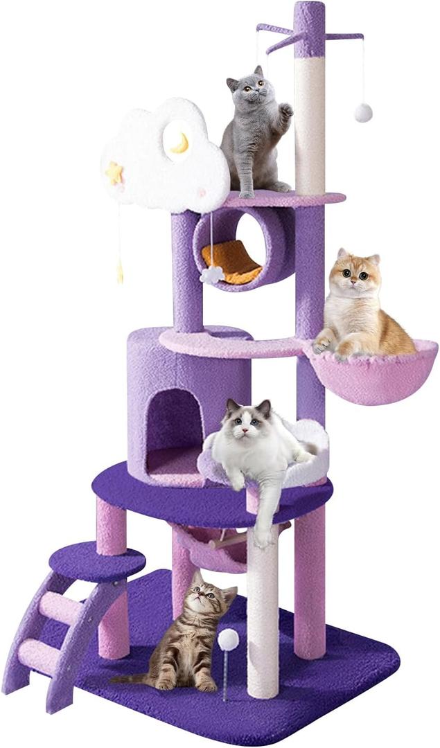67 Inch Cat Tree for Indoor, Large Cat Tower with Sisal Scratching Post, Multi-Level Tall Big Plush Cat Condo Furnture Activity Center, Pet Kittens Condos Perch Platform