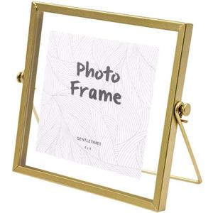 Vintage Metal Glass Photo Frame, 4x4 Photo Frame Photo Display Stand for Photo, Art, Desktop Display (Gold 4 inch)