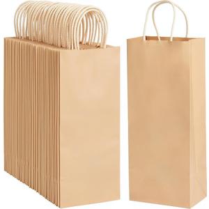 excvalues Kraft Paper Wine Bags 5.6"x3.4"x13" 100Pcs Recyclable Bulk Brown Wine Bag Gift Tote Bottle Bag Retail Tumbler Bag With Handles for Business Gift Wrap Party Christmas Thanksgiving(Brown)