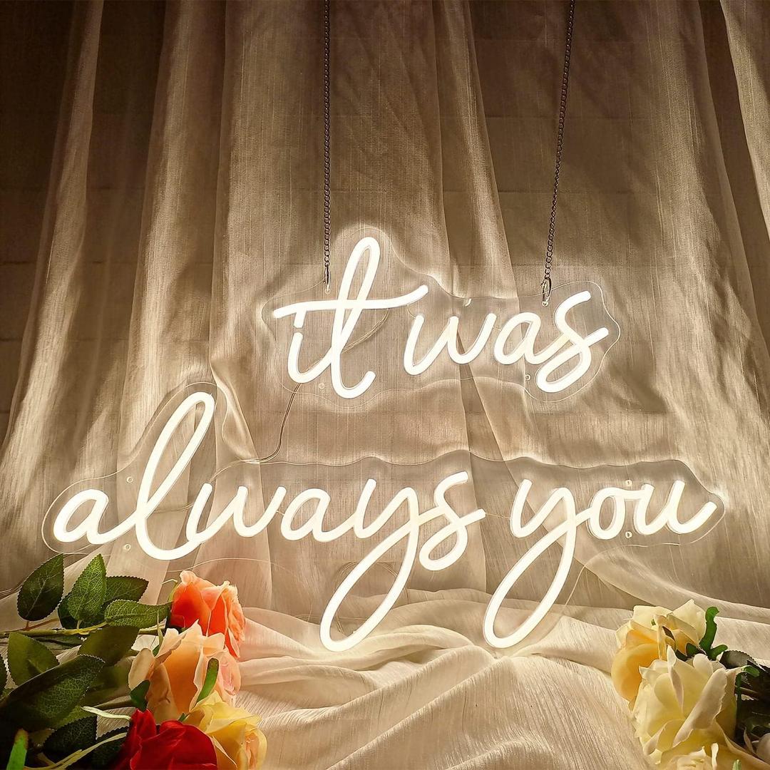 Large 36" Neon Sign 'it was always you' Neon Night with Dimmable Wall Decor for Bedroom Living Room Bar Party Club Wedding Girls Birthday Wall Light Decor Reusable Warm White