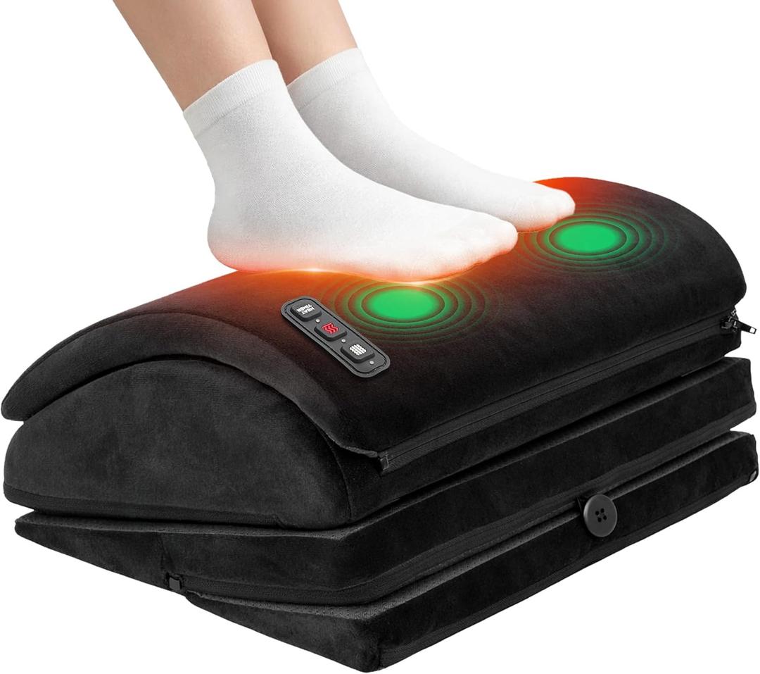 Heated Foot Rest for Under Desk with Vibration Massage, Memory Foam Desk Foot Stool with 4 Adjustable Heights, Ergonomic Foot Rest for Pain Relief, Non-Slip Office Footrest with 3 Heat Levels & Timer