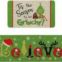 Christmas Kitchen Rugs and Mats Set of 2, Christmas Indoor Floor Mats Non-Slip Kitchen Mat Door Mat Runner Rug for Kitchen Home Christmas Decor 17" x 47"+17" x 29"