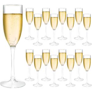 Frcctre 16 Pack Acrylic Champagne Flute, 5 Oz Clear Plastic Champagne Glasses Reusable Long Stemmed Wedding Party Cocktail Wine Glasses Wedding Toasting Drinking Cups