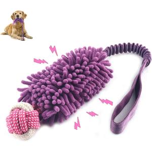 Dog Puppy Toys Dog Squeak Toys Plush Dog Toy with Dog Ropes Knots for Fun and Teeth Cleaning,Tug of War Toys, Puppy Chew Toys, Dog Rope Toys for Training Small, Large Dogs (Purple, Dog Bite Stick Toy)