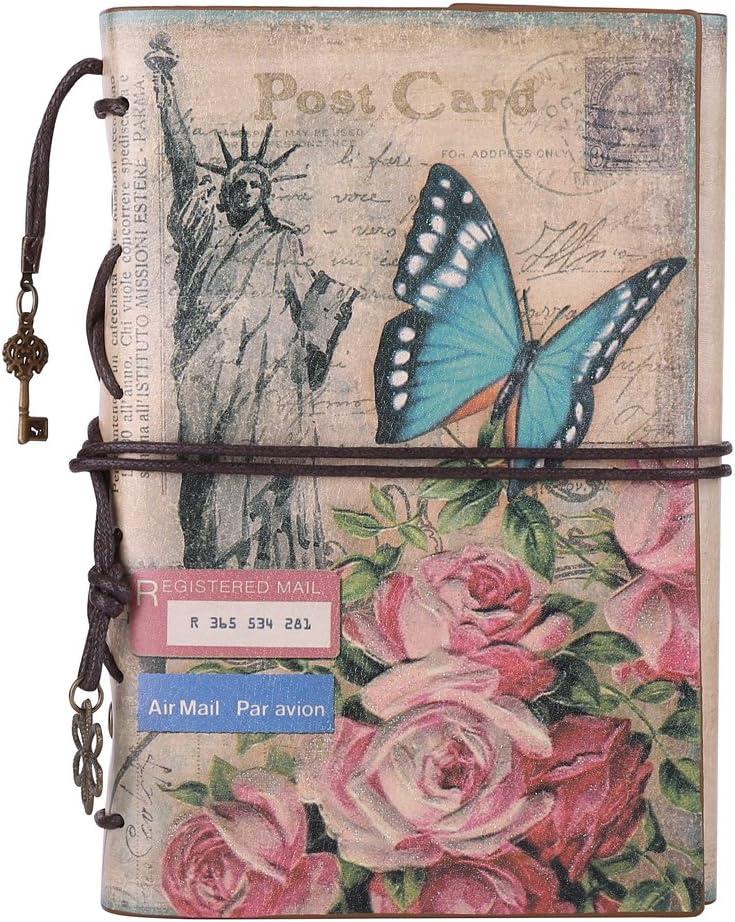 Leather Journal Notebook, MALEDEN Vintage Travel Journal for Women Refillable Sketchbook Diary Planner with Unlined Pages and Zipper Pocket (A6, Flowers)
