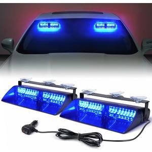Xprite 211 inch High Intensity Blue 32 LED Emergency Strobe Dash Lights, Interior Windshield Flashing Police Light w/Suction Cups for Police Law Enforcement POV Vehicles Trucks