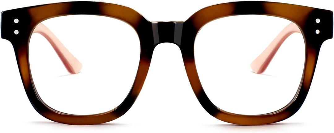 Madison Avenue Oversized Blue Light Blocking Glasses for Women Fashion Blue Light Blockers Anti Eyestrain & UV Protection Computer Eyeglasses (Brown Demi Pink)