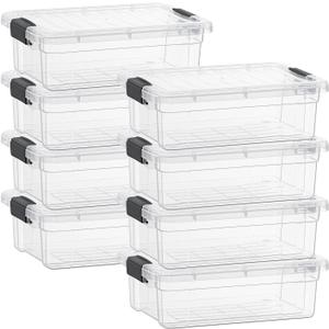 Superio Clear Storage Boxes with Lids, 16 Quart Plastic Container Bins for Organizing, Stackable Crates, BPA Free, Non Toxic, Odor Free, Organizers for Home, Office and Dorm, 8 Pack