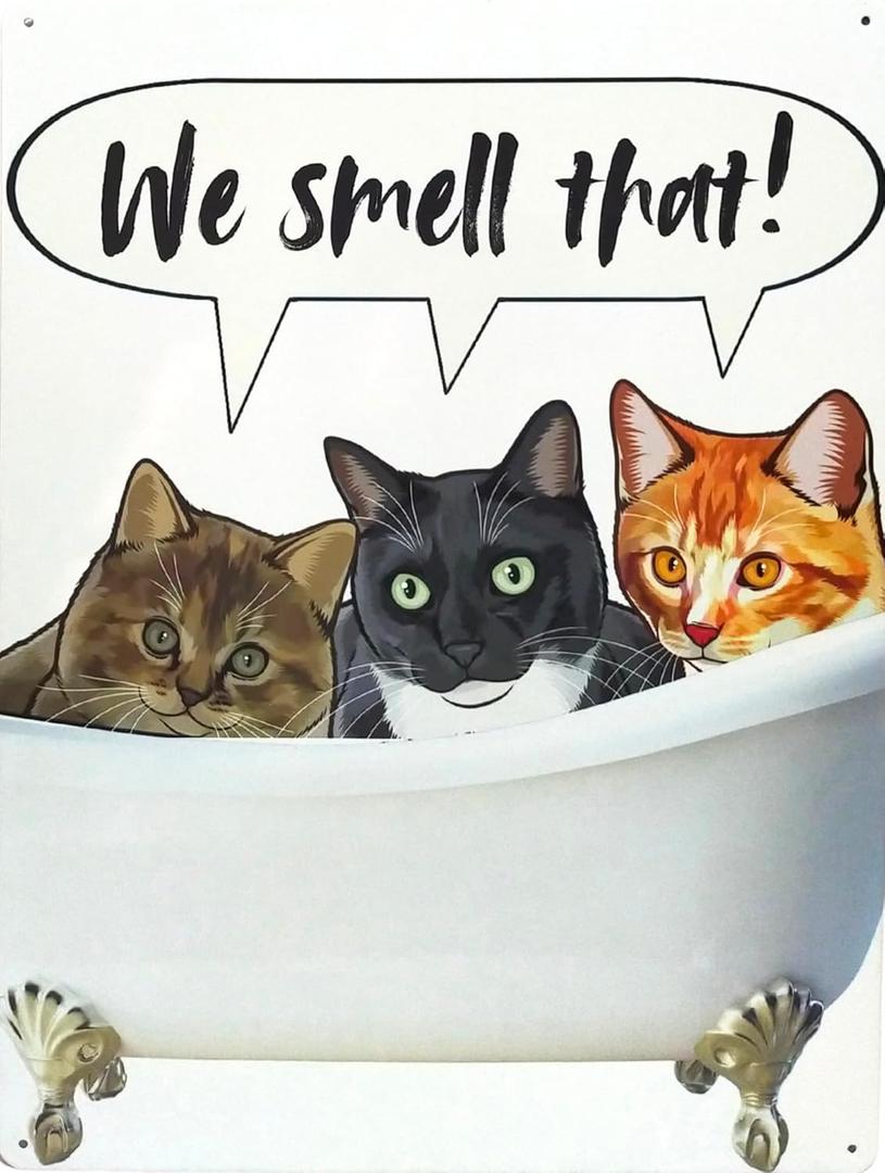 Smelly Cat Decorative Metal Sign, Large 16"x12" Wall Decor, Funny Bathroom Picture For Cats Lovers, Magazine Style Themed Art (WeSmellThat)
