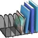 Gawerk 7-Section Desk File Organizer, Mesh Desktop Organizer File Sorter Office Organization Letter Holder, Vertical Desktop File Holder for Office Home, Black