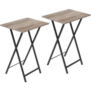 HOOBRO Folding TV Tray Tables, Set of 2 Side Table for Small Space, Industrial Snack Tables for Eating at Couch, Stable Metal Frame, Easy Assembly, Space Saving, Greige and Black BG25BZ01