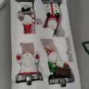 Glitzhome Christmas Stocking Holders, Set of 4 Santa Snowman Penguin Mantel Decor with Weighted Base, Festive Jack-in-The-Box Design for Fireplace, Holiday Sock Hangers