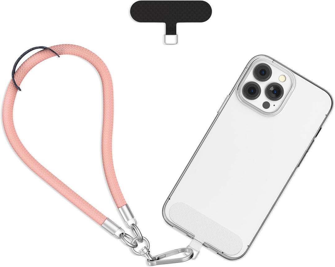 Phone Wrist Strap - Universal Multi-functional Polyester Woven Wristband For Mobile Phones, with Two Tether Tabs and One Leather Buckles (Orange-pink)