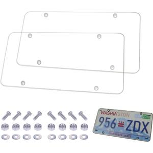 Clear License Plate Covers, Unbreakable License Plate Covers Frame, Clear License Plate Protector, fits Any Standard US Plates, Screws Included, 2 Sets
