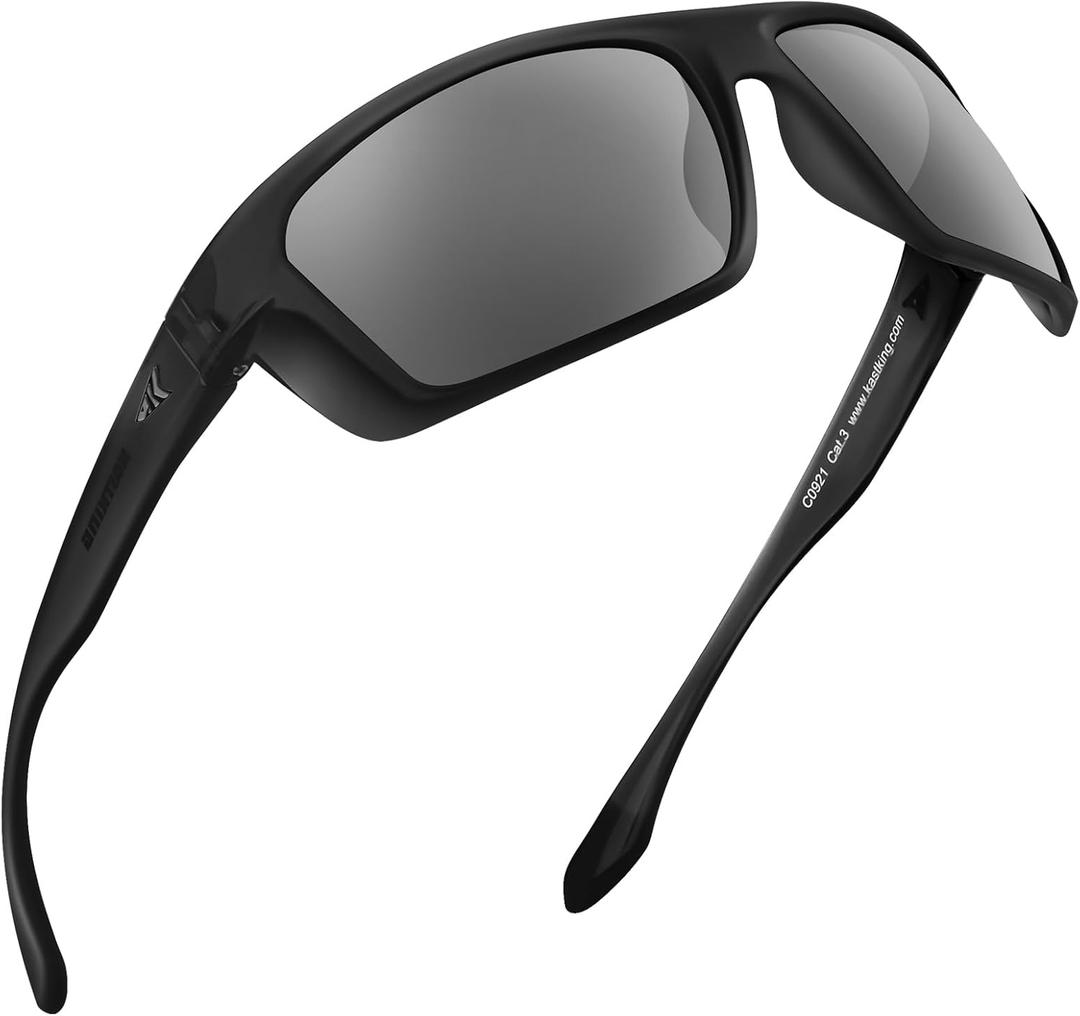 KastKing Huzzah Polarized Sport Sunglasses for Men and Women, Ideal for Driving Fishing Cycling and Running,UV Protection (Frame: Matte Blackout /Lens: Smoke)