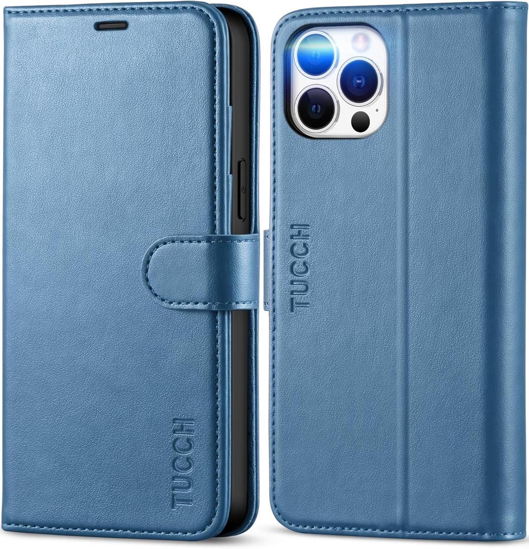 TUCCH Wallet Case for iPhone 12 Pro Max 5G, RFID Blocking Card Slot Stand [Shockproof TPU Interior Case], PU Leather Magnetic Protect Flip Cover Compatible with iPhone 12 Pro Max 6.7-inch, Lake Blue