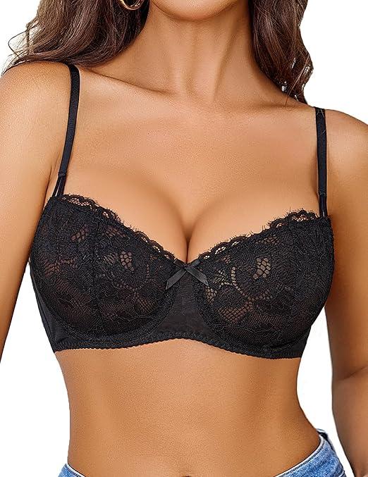 Avidlove Women's Sexy Lace Bra Sheer Balconette Underwire Unlined Everyday Bras Lingerie US 34H