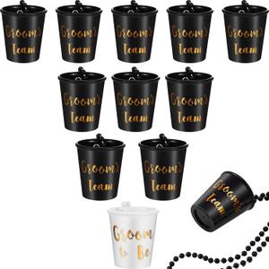 Maitys 12 Pieces Plastic Beaded Bridal Shot Glass Necklace Pink/Black and White with Gold Foil for Bachelor/Bachelorette Party Bridal Party