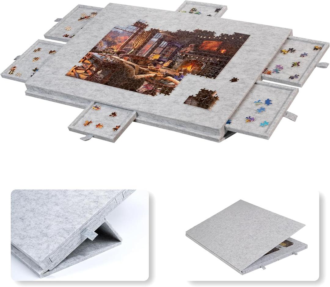 Lavievert Tilting Puzzle Board with 2-in-1 Designed Stand & Cover, Super Lightweight Felt Puzzle Plateau with 6 Drawers for Adults, Portable Jigsaw Puzzle Table for Up to 1000 Pieces  Light Gray Lavievert Tilting Puzzle Board with 2-in-1 Designed Stand & Cover, Super Lightweight Felt Puzzle Plateau with 6 Drawers for Adults, Portable Jigsaw Puzzle Table for Up to 1000 Pieces  Light Gray