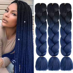 Ombre Dark Blue Braiding Hair Extensions 24 Inch 3 Packs Synthetic Jumbo Braiding Hair High Temperature Twist Crochet Braids Hair for Women (B20)