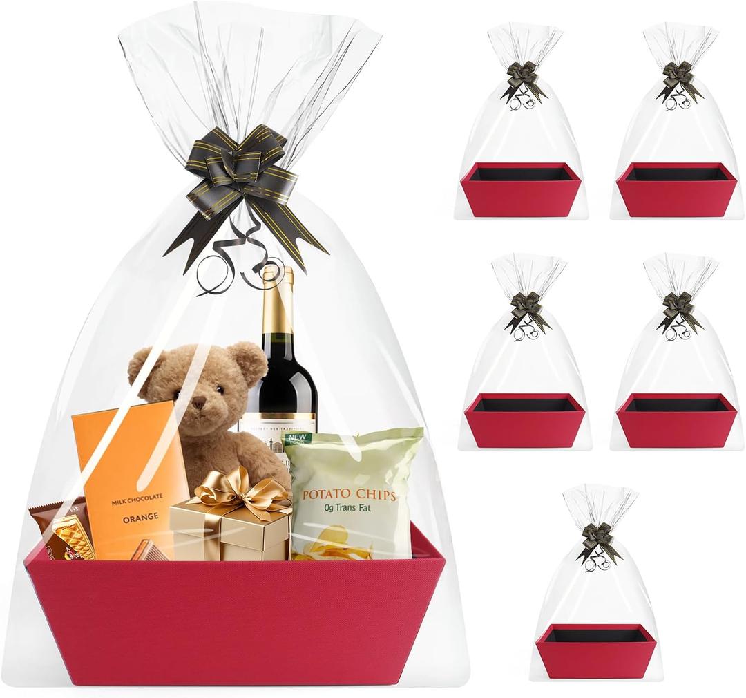 Xniseng [5pk Gift Basket empty To Fill, baskets for gifts empty, For Holiday, Birthday, Wedding, Christmas, Valentines, Thanksgiving, Easter, Halloween (red)