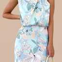 PRETTYGARDEN Women's 2026 Summer Satin Dress Elegant Sleeveless Mock Neck Cocktail Party Maxi Dresses (Blue, M)