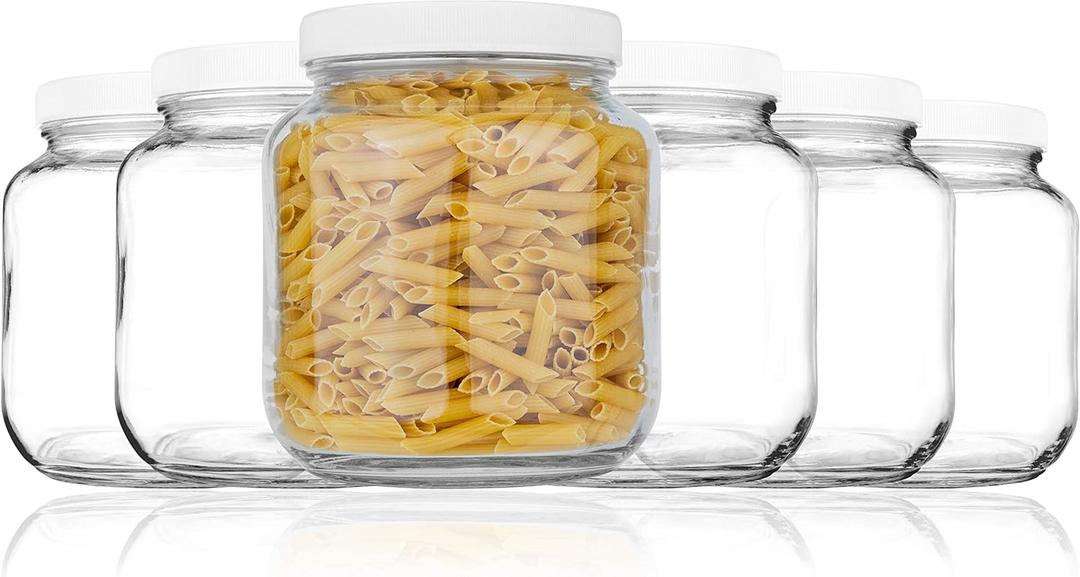 6 Pack of Half Gallon Mason Jars - Wide Mouth with Airtight Lid - Safe Container for Fermenting, Pickling, and Storing - By KitchenToolz