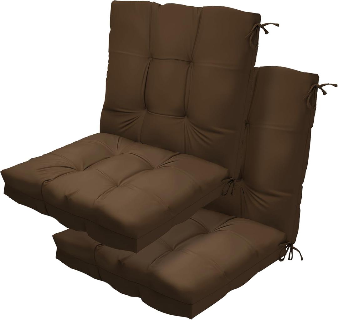 Outdoor High Back Chair Cushions 42"x 21" x 4", Waterproof Patio Chair Cushions, Fade Resistant Seat Cushion for Outdoor Furniture, Porch, Balcony and Indoor (Brown, 2)