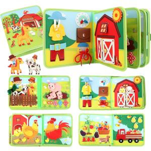 Busy Book for Toddlers 1-3, 25 in 1 Farm Busy Board Montessori Toys for Travel, Birthday Gifts for Boys and Girls, Learning Activity Book for Fine Motor Skills