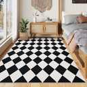 5x7 Washable Checkered Rugs for Bedroom, Black and White Area Rug for Living Room, Geometric Faux Wool Carpet for Kids, Girls, Boys Playroom, Dorm, Nursery, Dining Room, Kitchen, Non Slip,